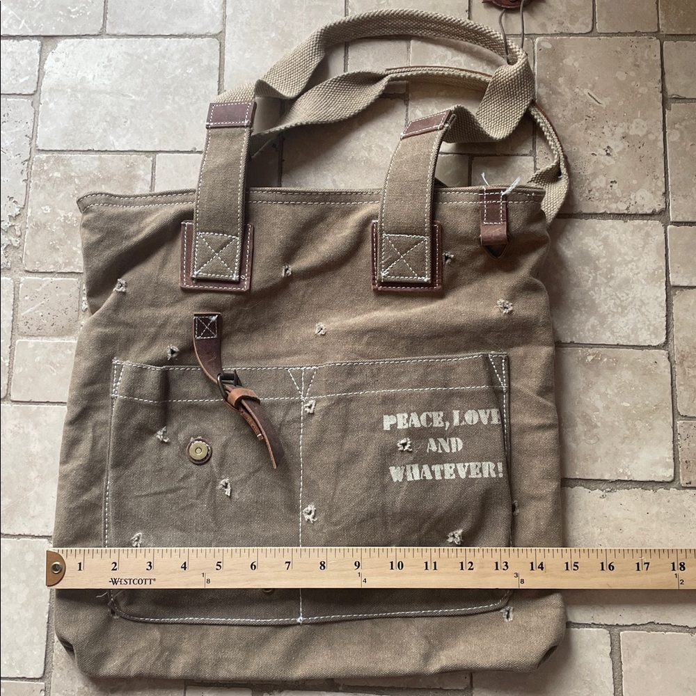 NWT Canvas Tote Bag Leather Accents Upcycled Recycled Outdoor Tents - Picture 16 of 16